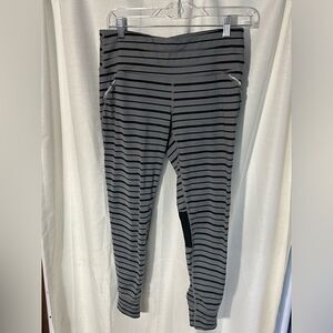 Athleta Relay Striped Leggings, Black & Gray, Size M, Running, Yoga, Athleisure